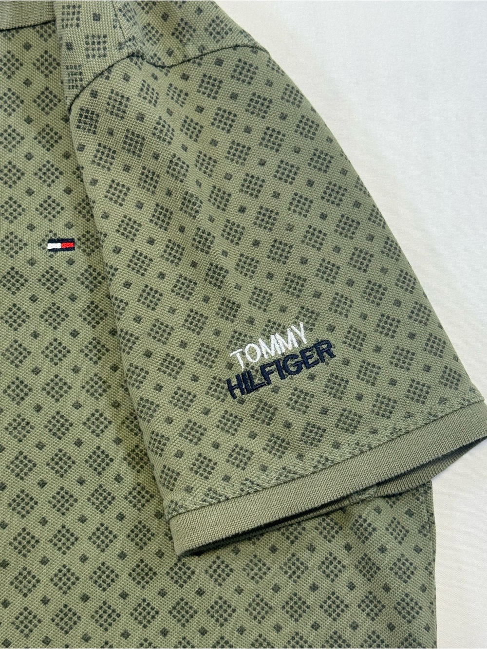 Tommy Hilfiger Olive Green Geometric Print Polo - Picture 8 of 10
